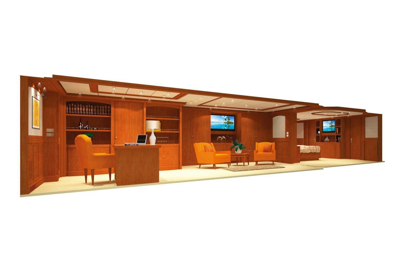 a room with a desk and chairs aboard MAGELLAN Yacht for Sale