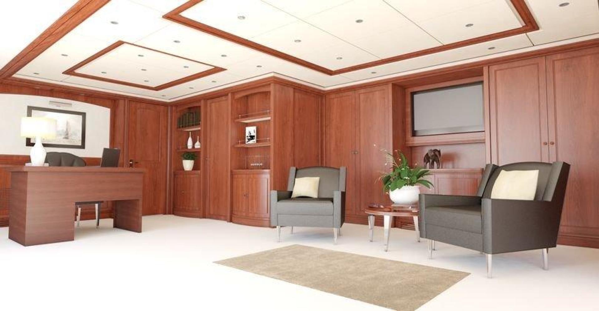 a living room with a couch and a tv aboard MAGELLAN Yacht for Sale
