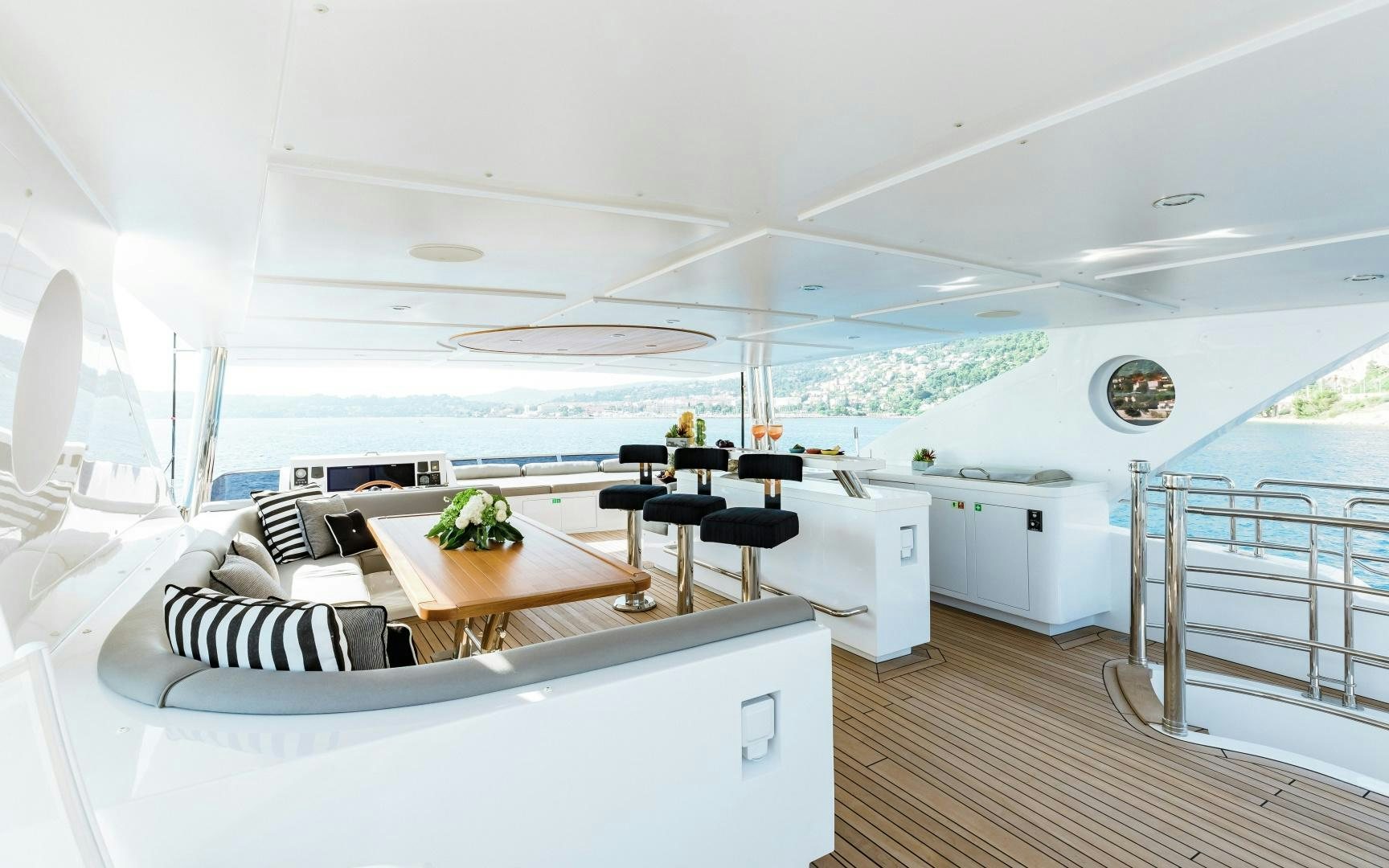 a modern looking kitchen with a large open space aboard ALTAVITA Yacht for Sale