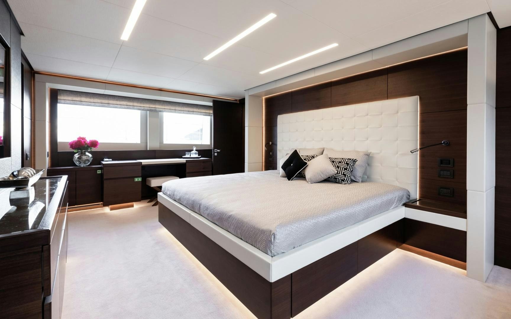 a large bedroom with a large bed aboard ALTAVITA Yacht for Sale