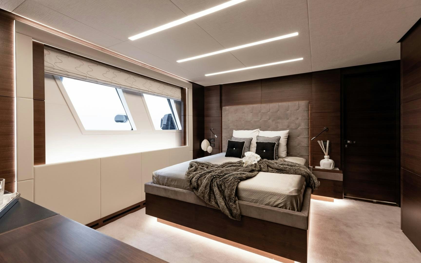 a large bedroom with a large bed aboard ALTAVITA Yacht for Sale
