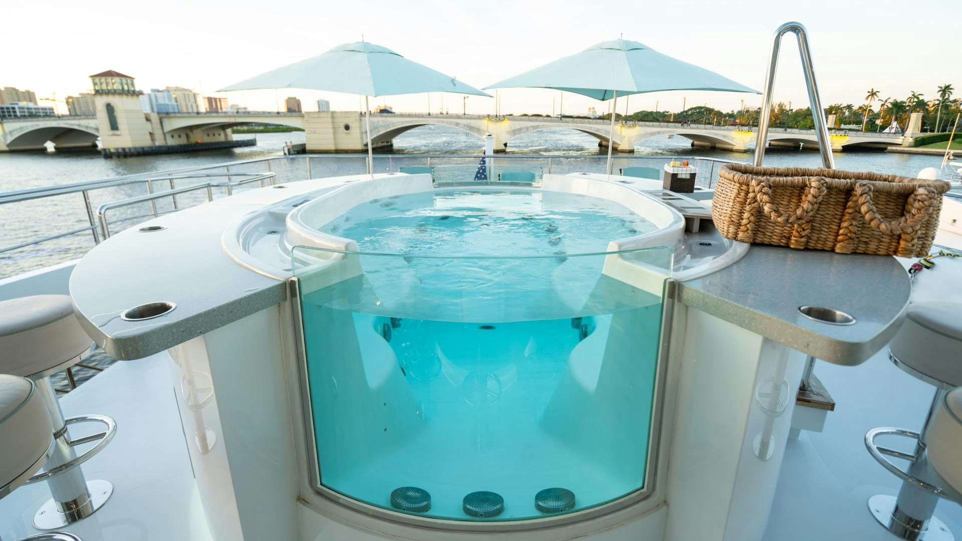 a swimming pool on a boat aboard SERENITY Yacht for Sale