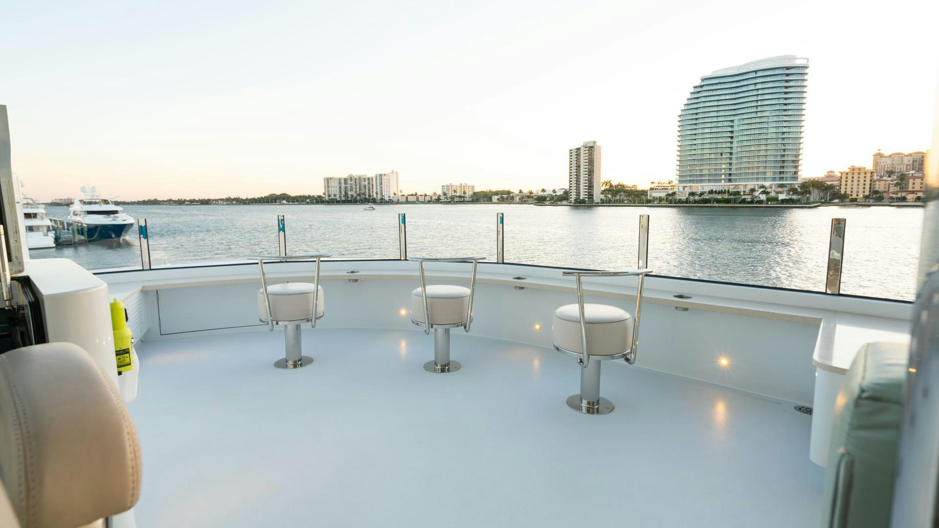 a view of a city from a balcony aboard SERENITY Yacht for Sale