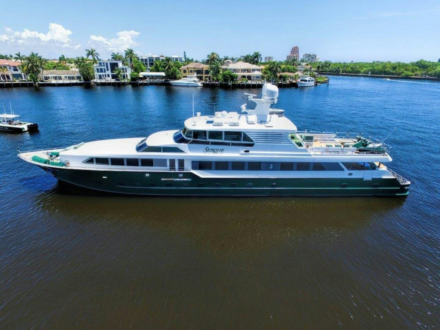 a large boat in the water aboard SERQUE Yacht for Sale