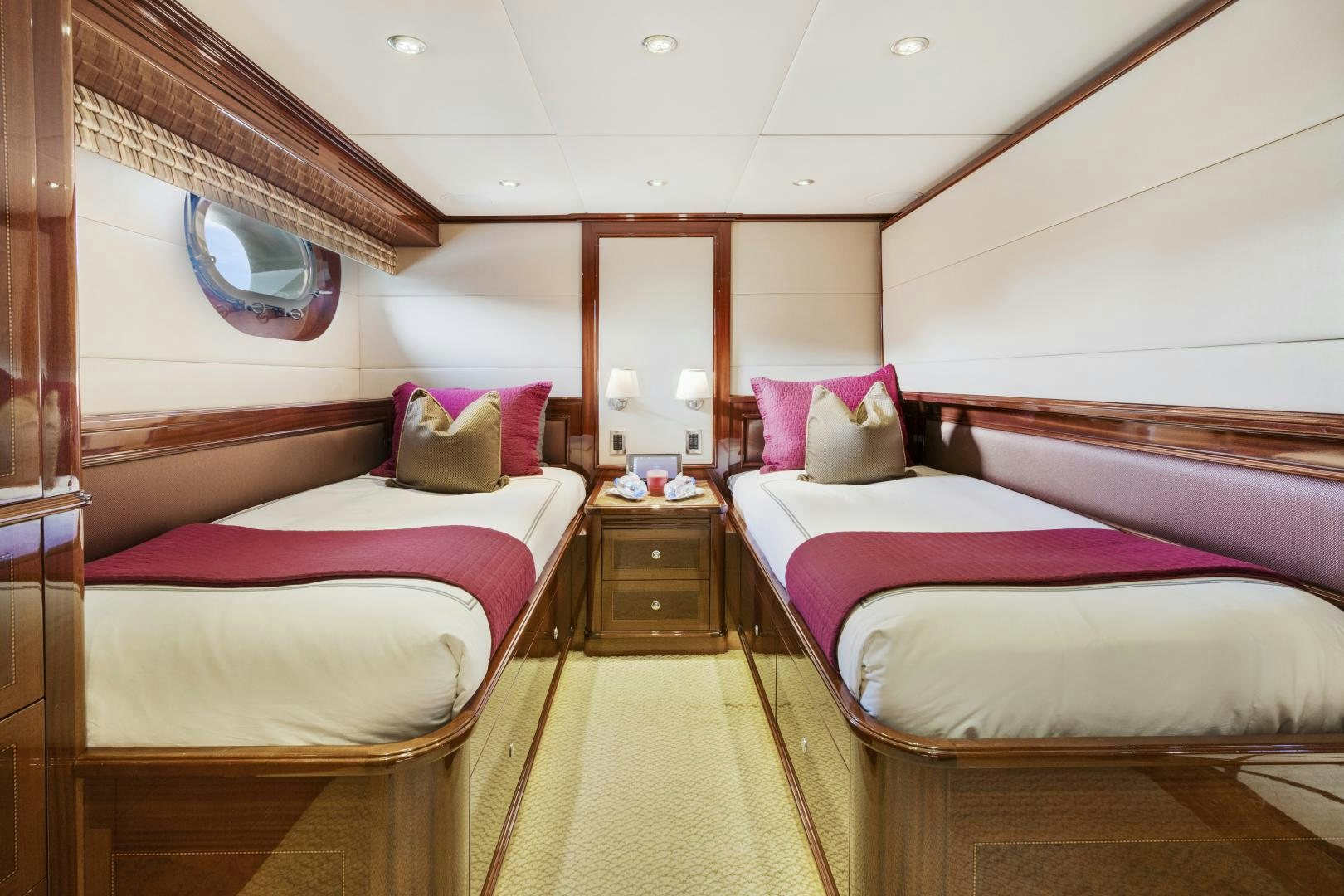 a couple of beds in a room aboard SERQUE Yacht for Sale