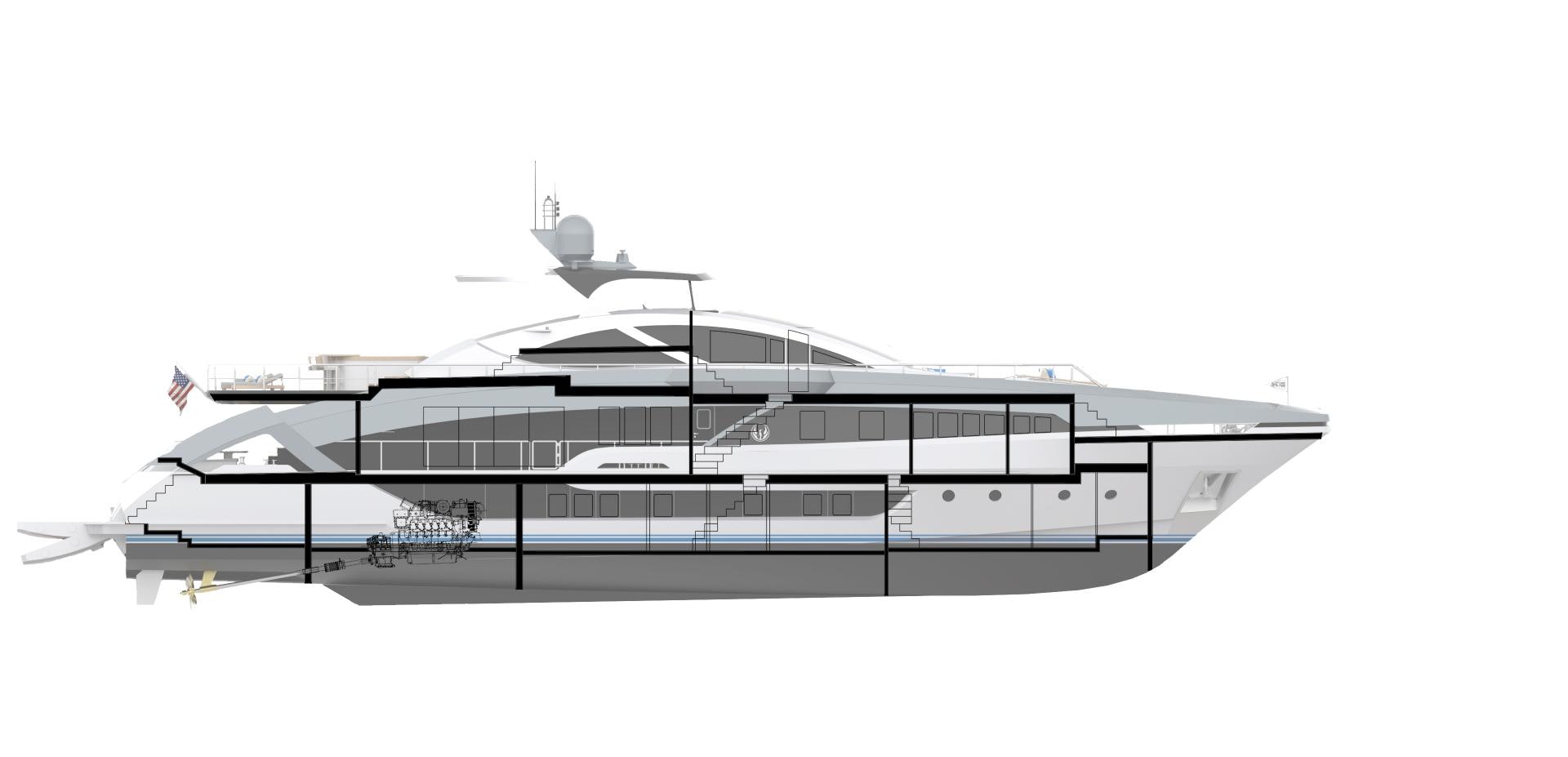 a large white and black bus aboard PHOENIX Yacht for Sale