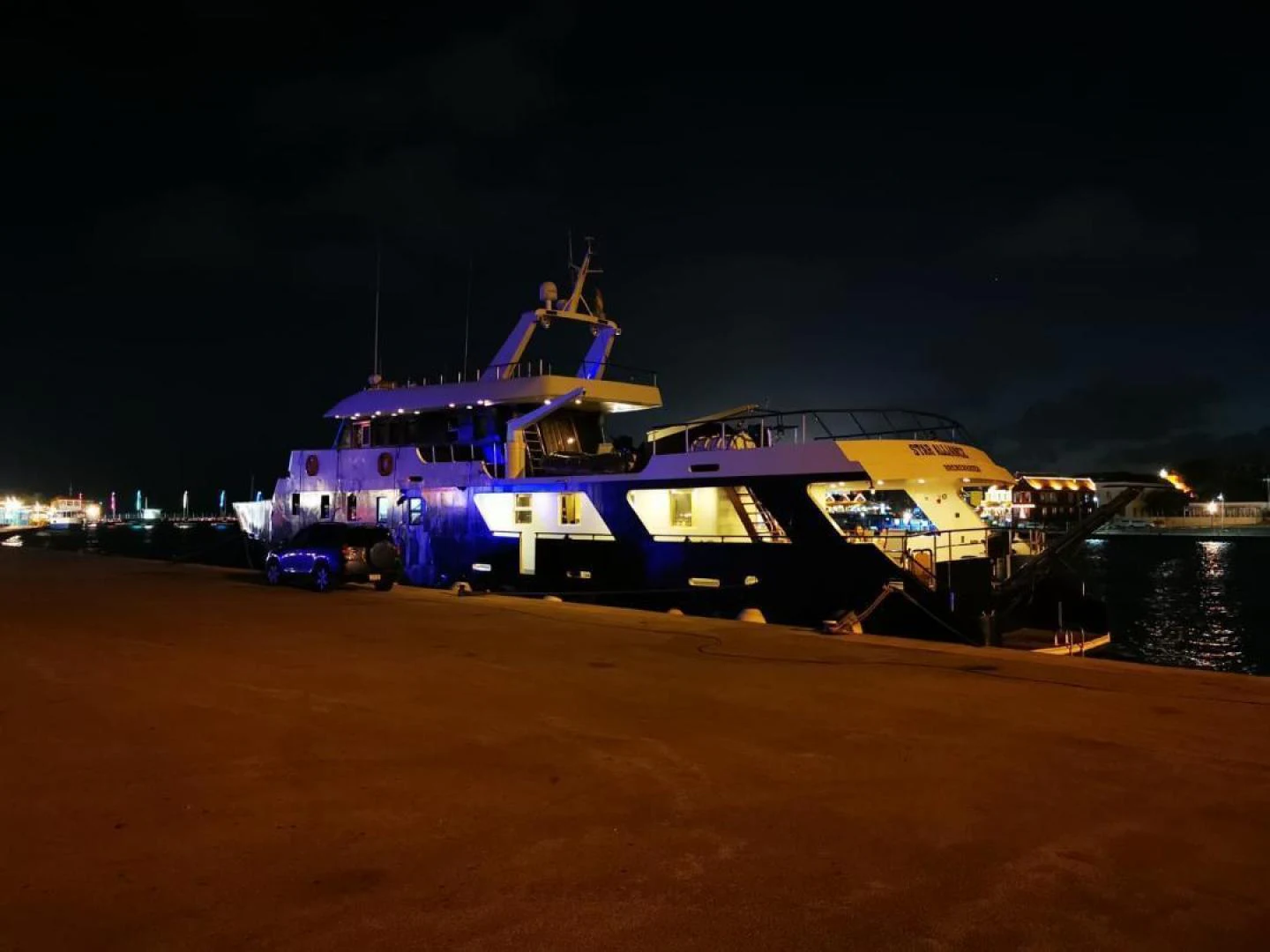 a building with lights on it aboard STAR ALLIANCE Yacht for Sale