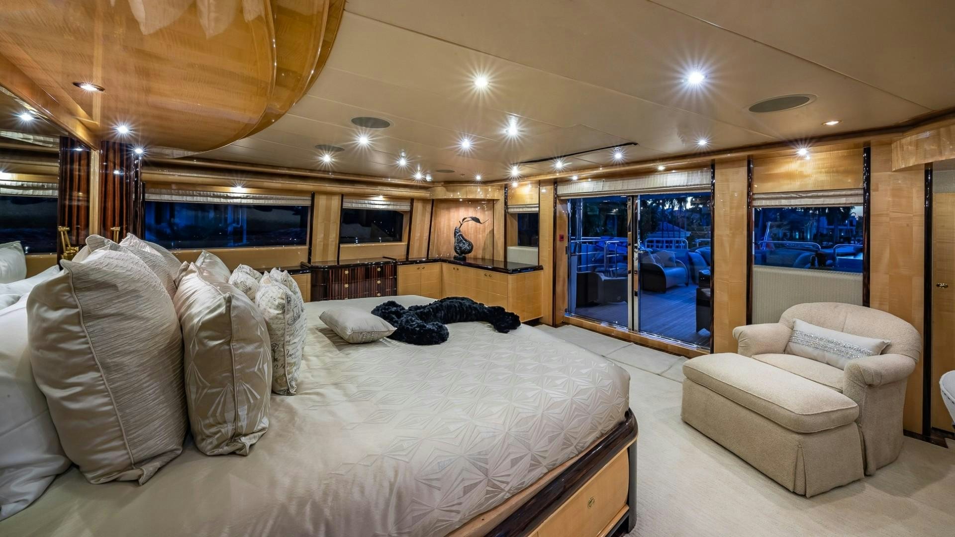 a large bed in a room aboard LADY LEILA Yacht for Sale