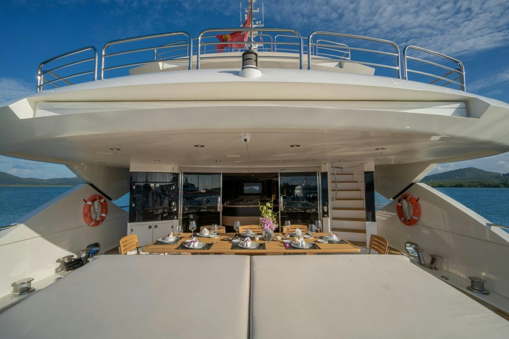 a large white kitchen aboard ABOUT TIME Yacht for Sale