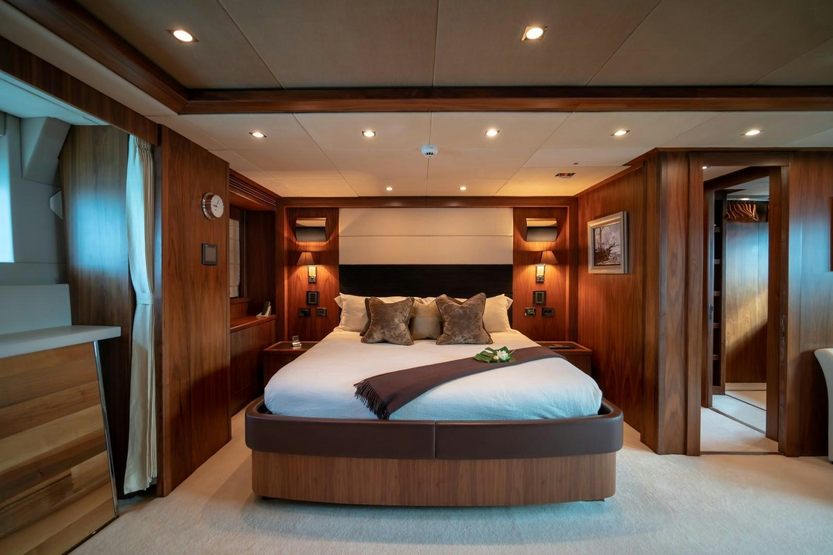 a bed in a room aboard ABOUT TIME Yacht for Sale