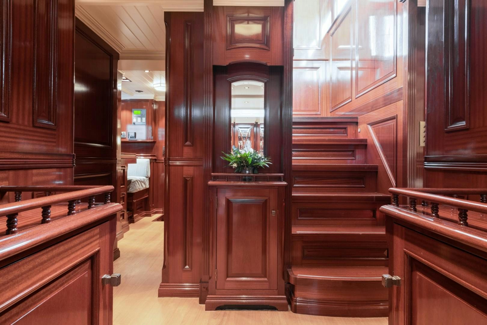 a wood door in a room aboard RAINBOW Yacht for Sale