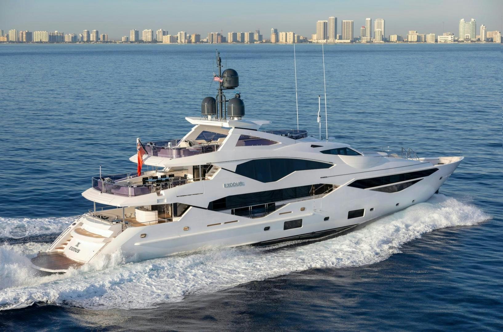 a white yacht on the water aboard EXODUS Yacht for Sale