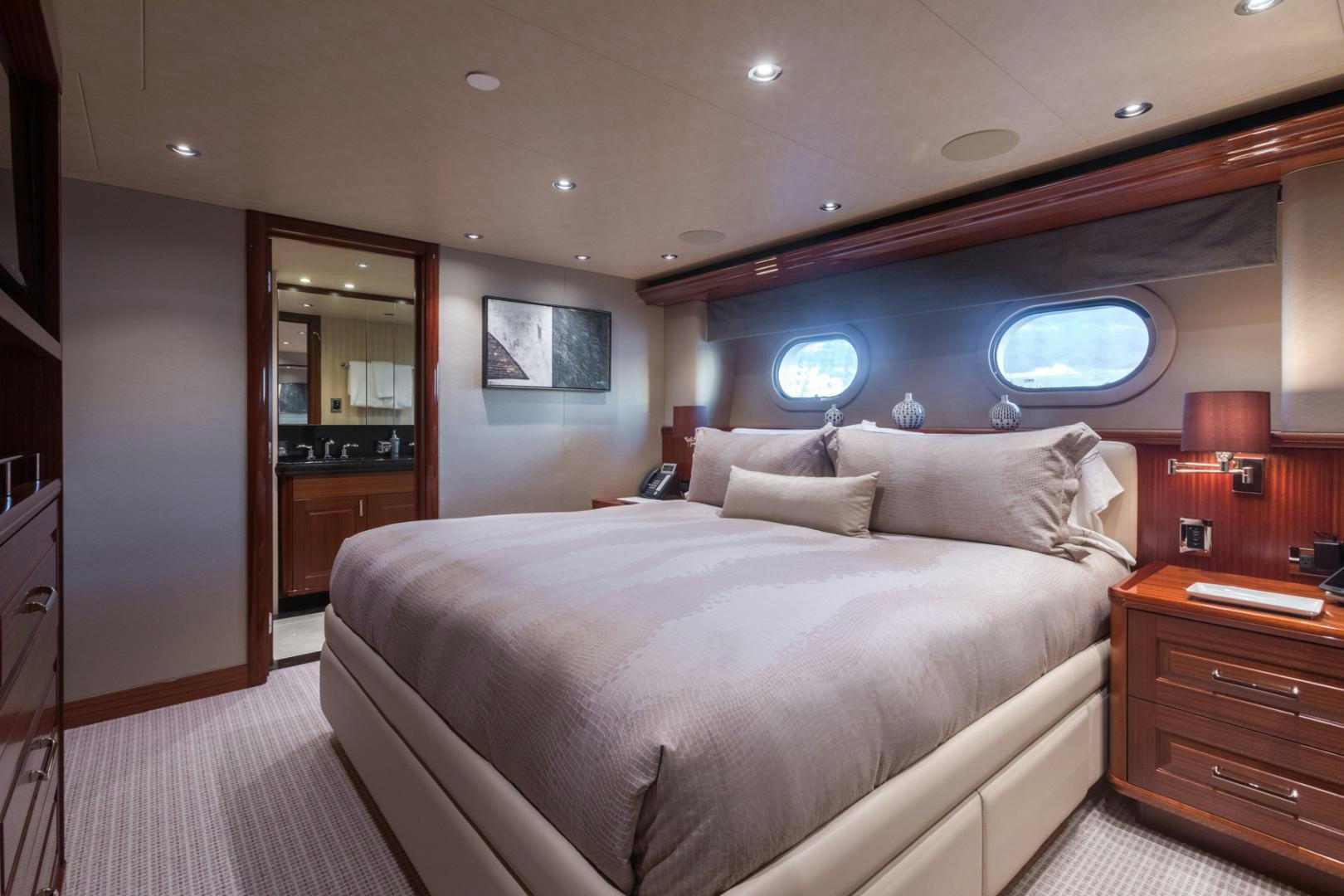 a bed in a room aboard ARMS REACH Yacht for Sale