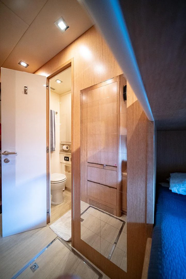 a bathroom with a shower and a toilet aboard KABIR 130S STABILIZED WITHOUT TAKING AWAY FROM PERFORMANCE (COPY) Yacht for Sale