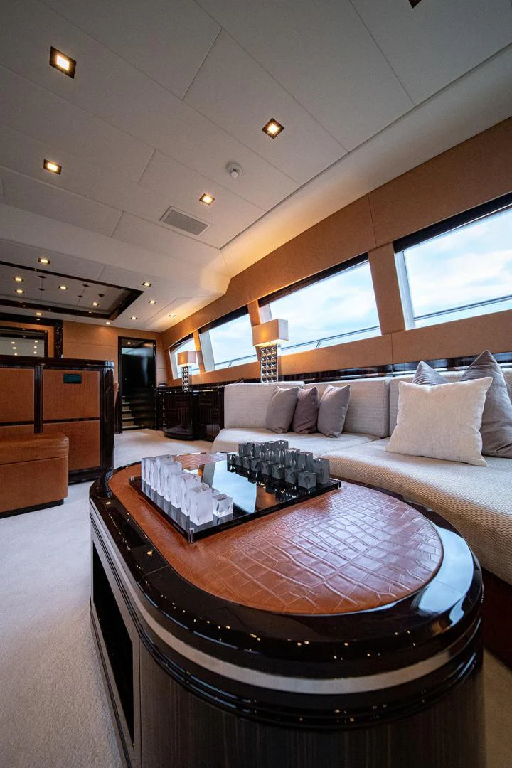 a large bed in a room aboard KABIR 130S STABILIZED WITHOUT TAKING AWAY FROM PERFORMANCE (COPY) Yacht for Sale