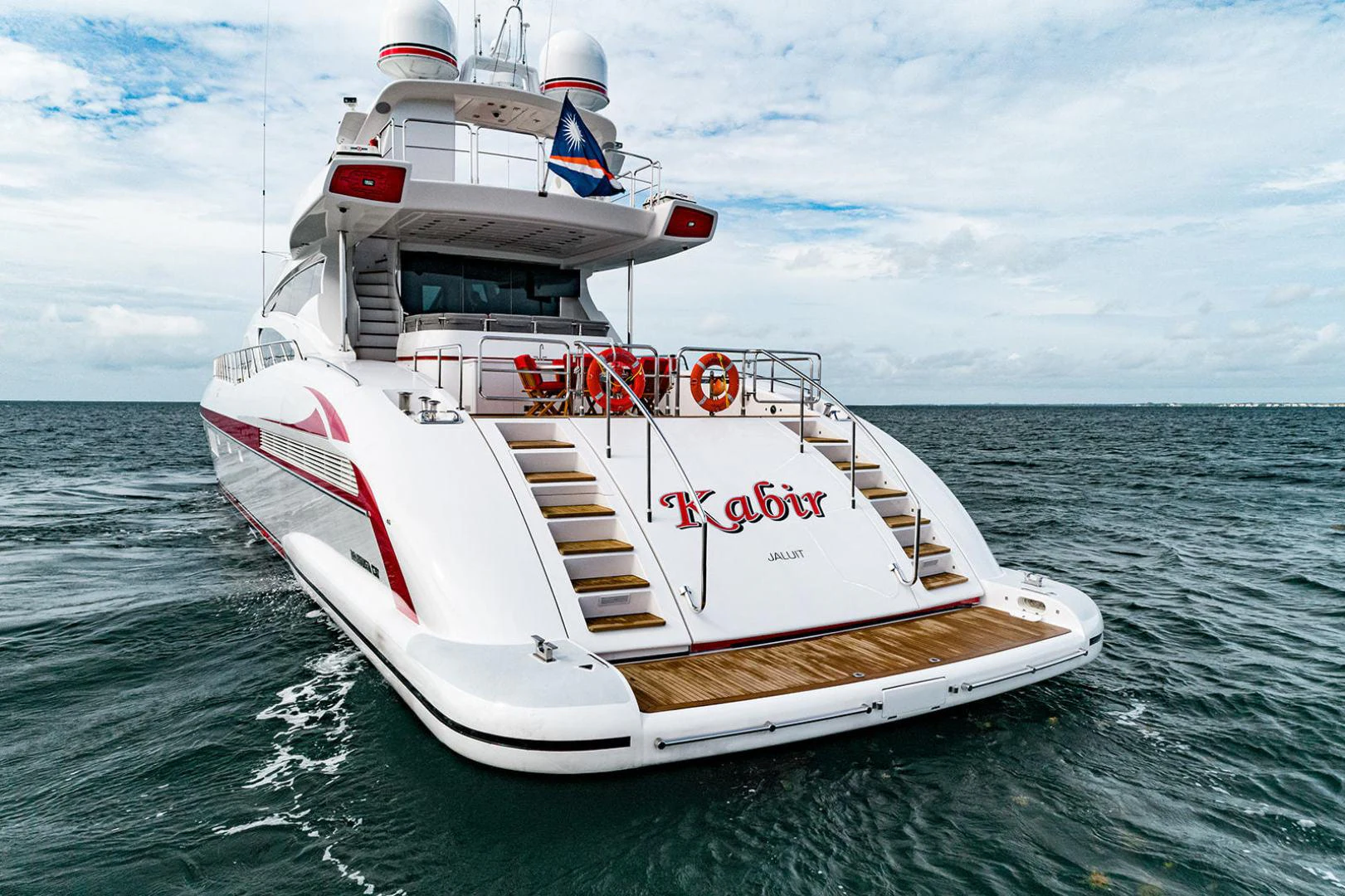 a large white ship in the water aboard KABIR 130S STABILIZED WITHOUT TAKING AWAY FROM PERFORMANCE (COPY) Yacht for Sale