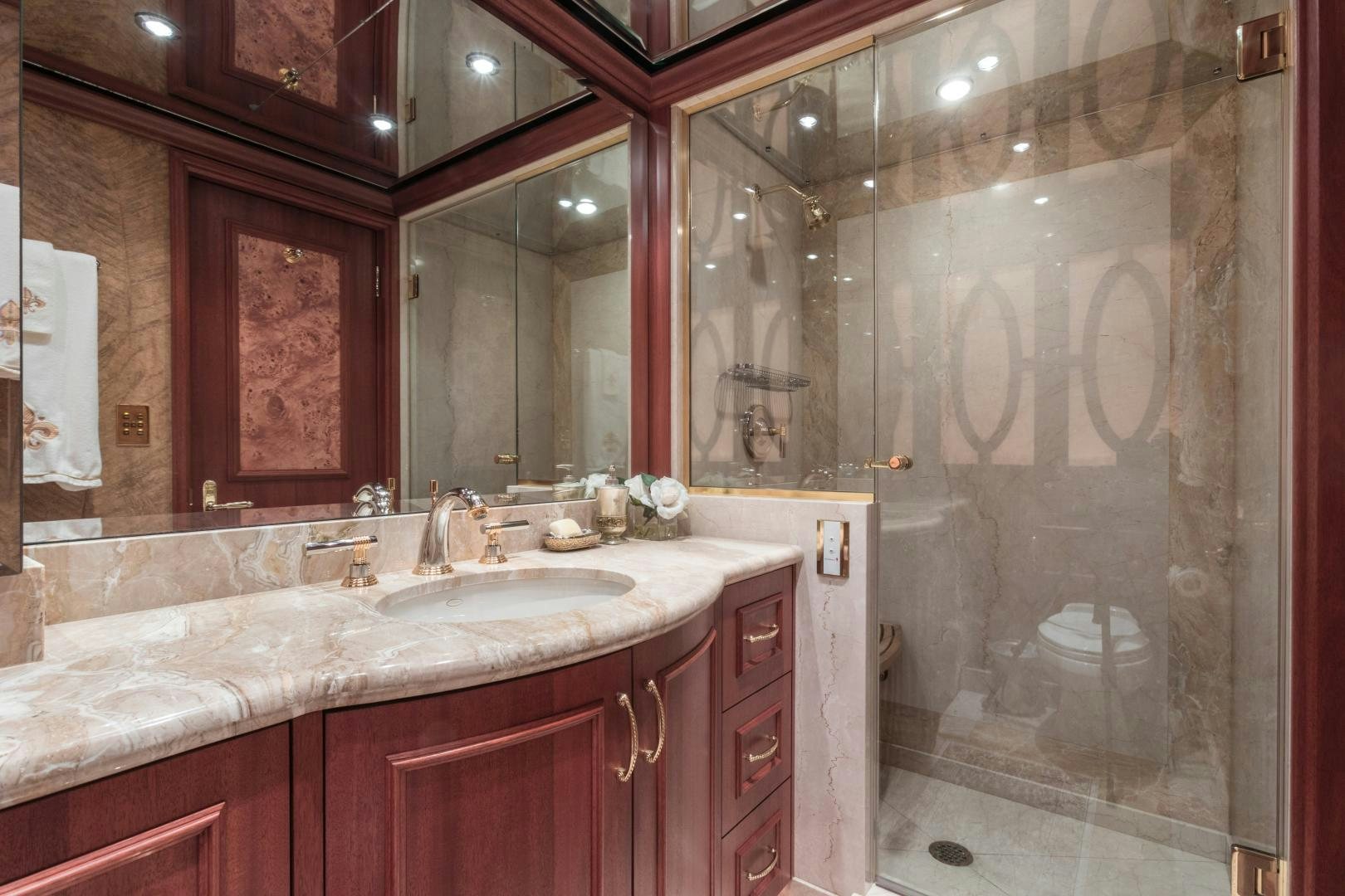a bathroom with a large shower aboard LADY KATH Yacht for Sale