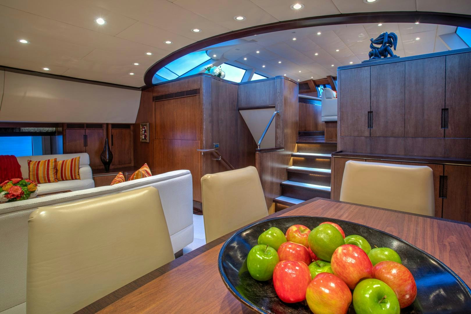a table with apples on it aboard MIA CARA Yacht for Sale