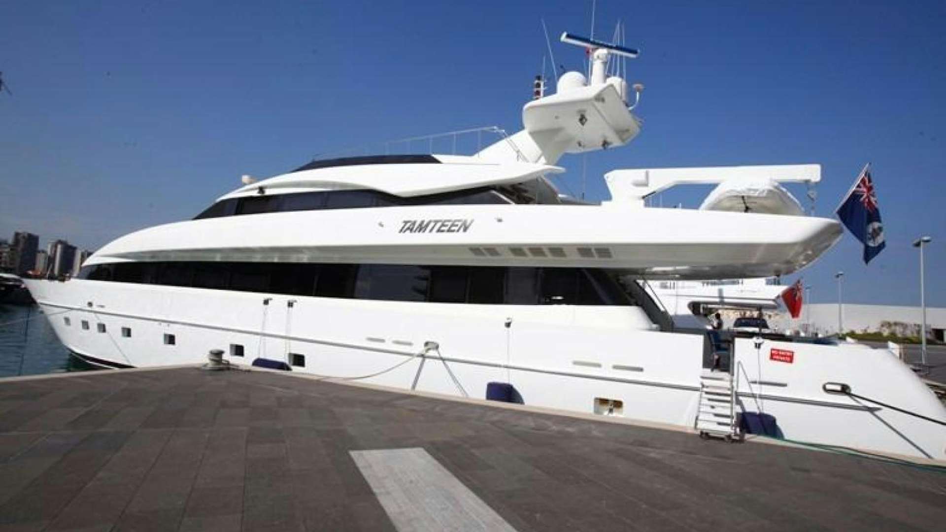 a large white yacht aboard TAMTEEN Yacht for Sale