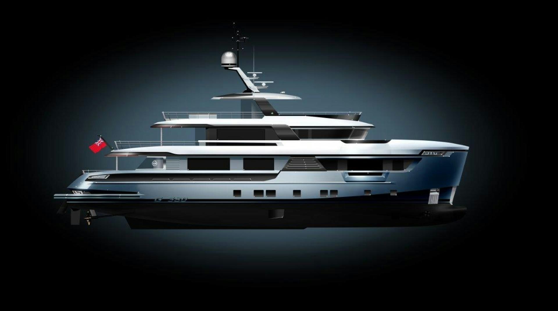 a white and black ship aboard G 380 Yacht for Sale