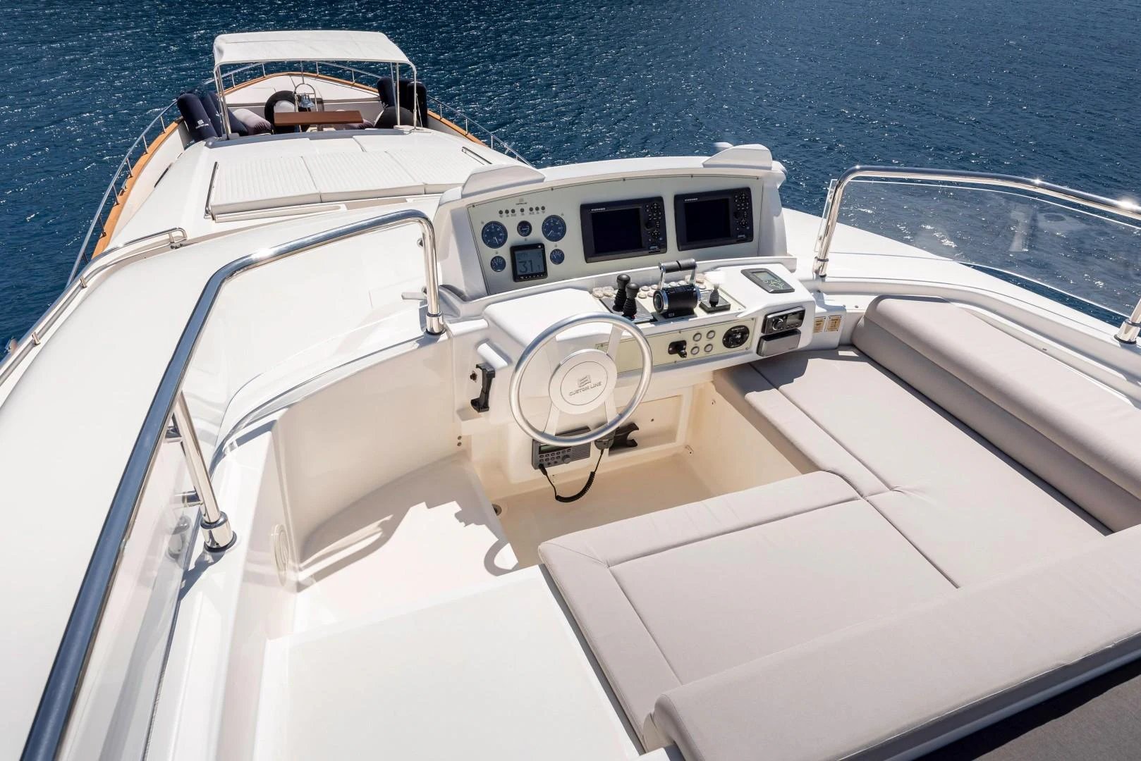 a boat with a steering wheel aboard ARGENTO Yacht for Sale