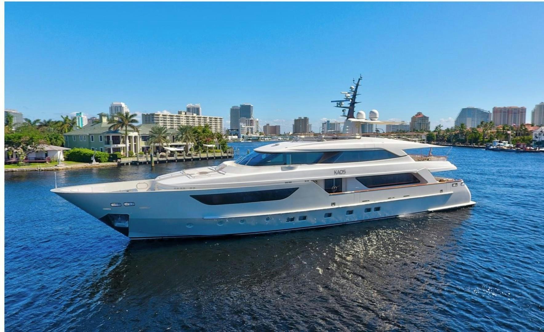 a white yacht on the water aboard KAOS Yacht for Sale
