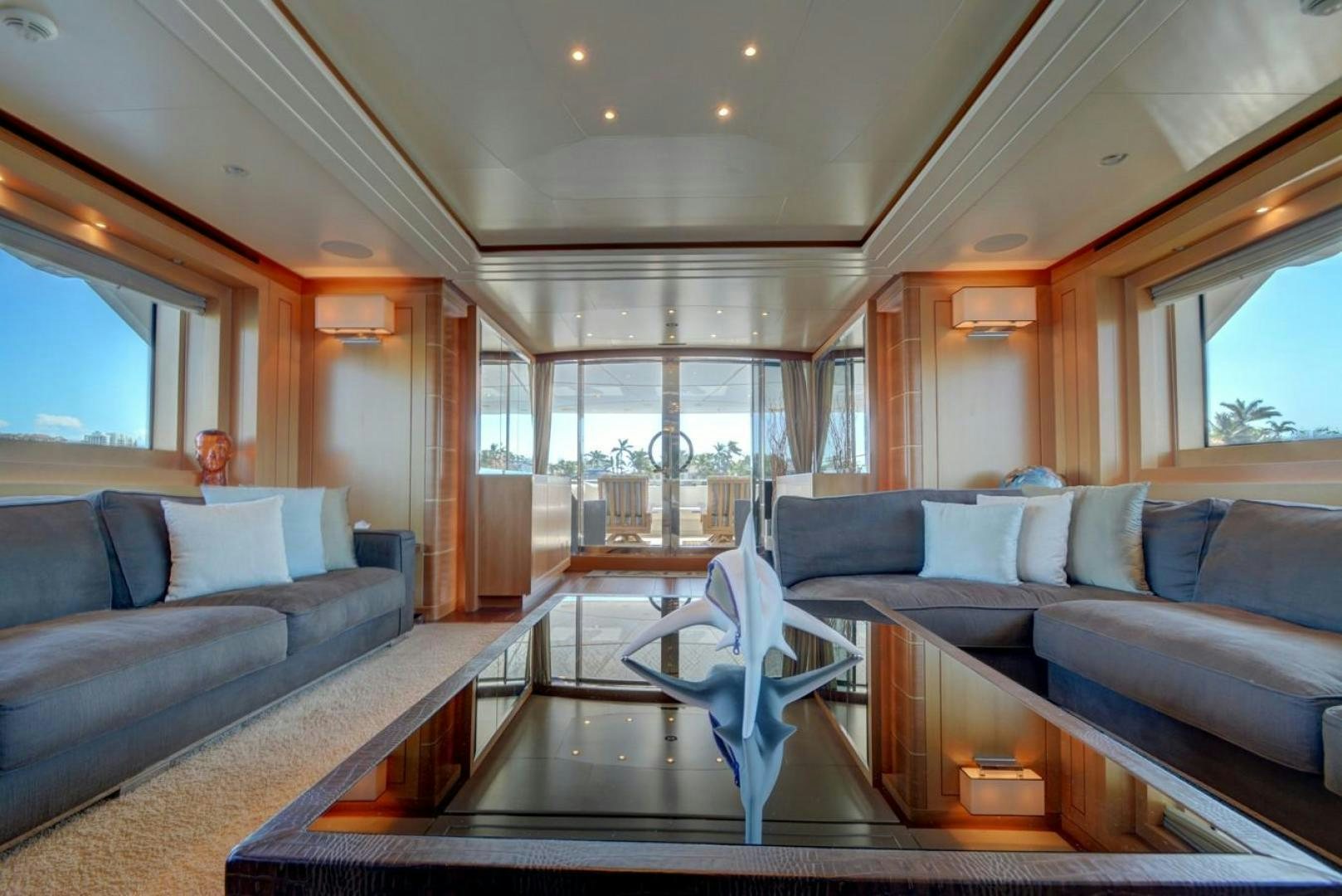 a living room with a large window aboard KAOS Yacht for Sale