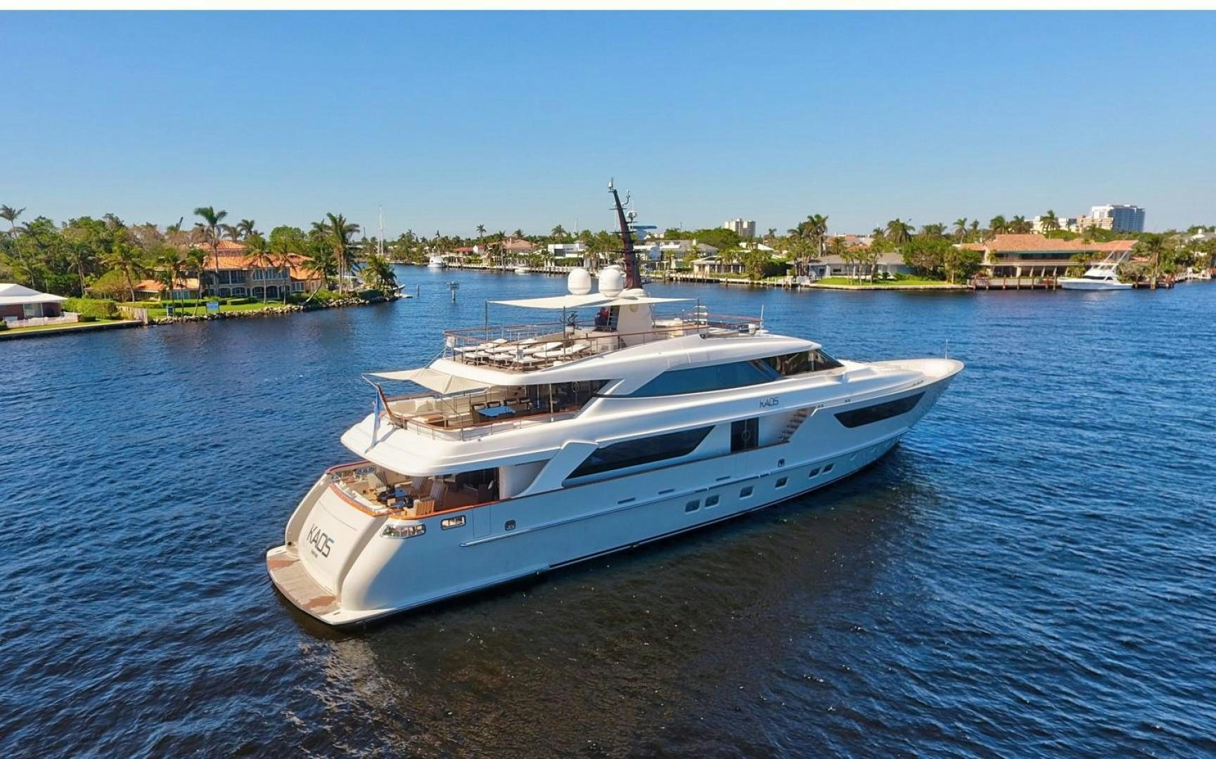 a white yacht on the water aboard KAOS Yacht for Sale