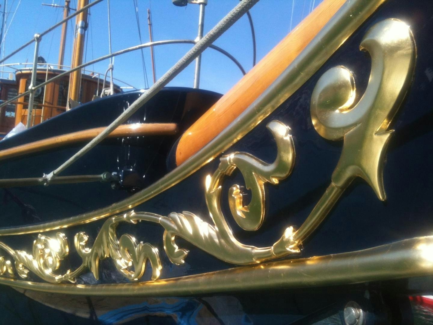a close-up of a metal sculpture aboard ATLANTIDE Yacht for Sale