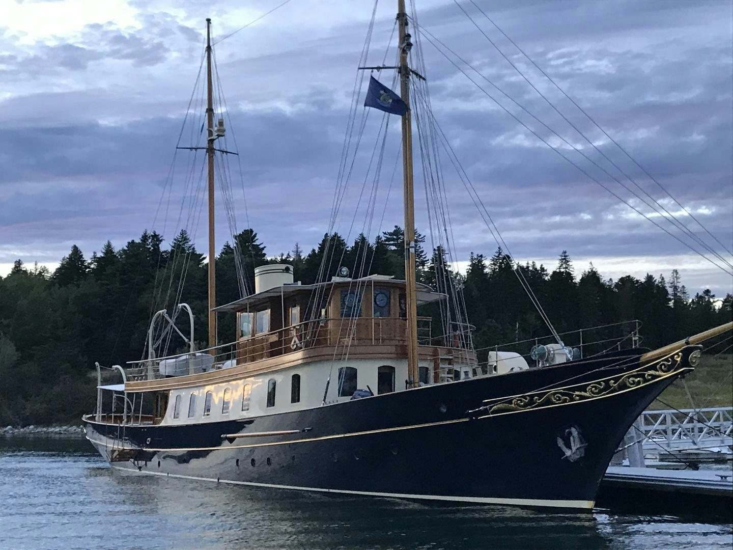 a large ship in the water aboard ATLANTIDE Yacht for Sale