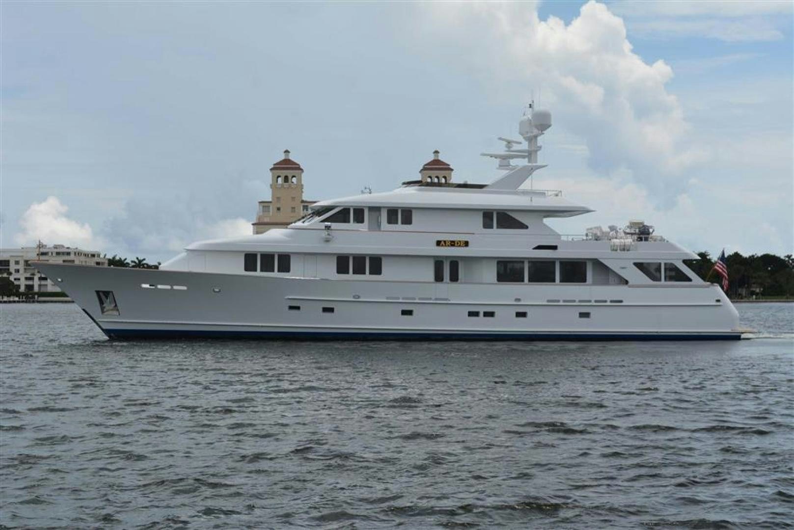 a large white boat on the water aboard AR DE Yacht for Sale