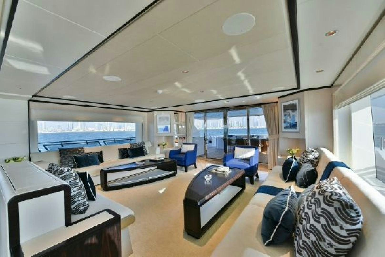a room with a large screen aboard No Name Yacht for Sale