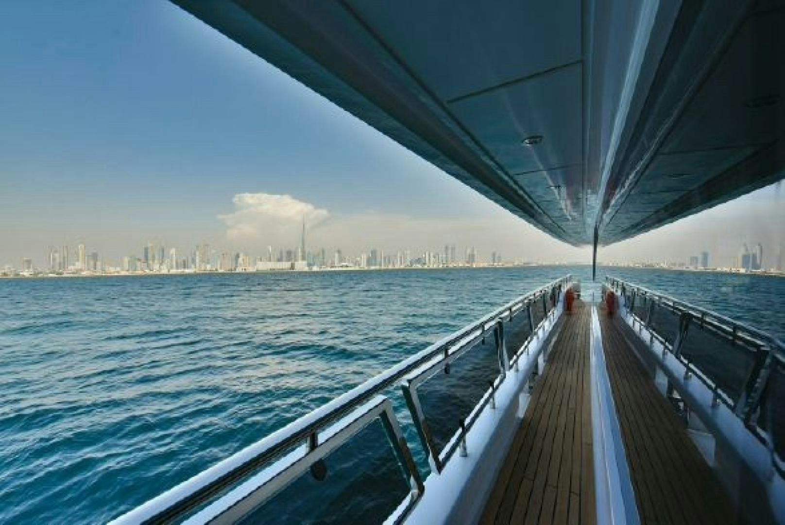 a wooden walkway over water aboard No Name Yacht for Sale