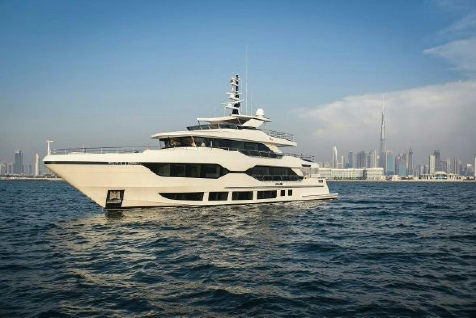 a white yacht in the water aboard No Name Yacht for Sale