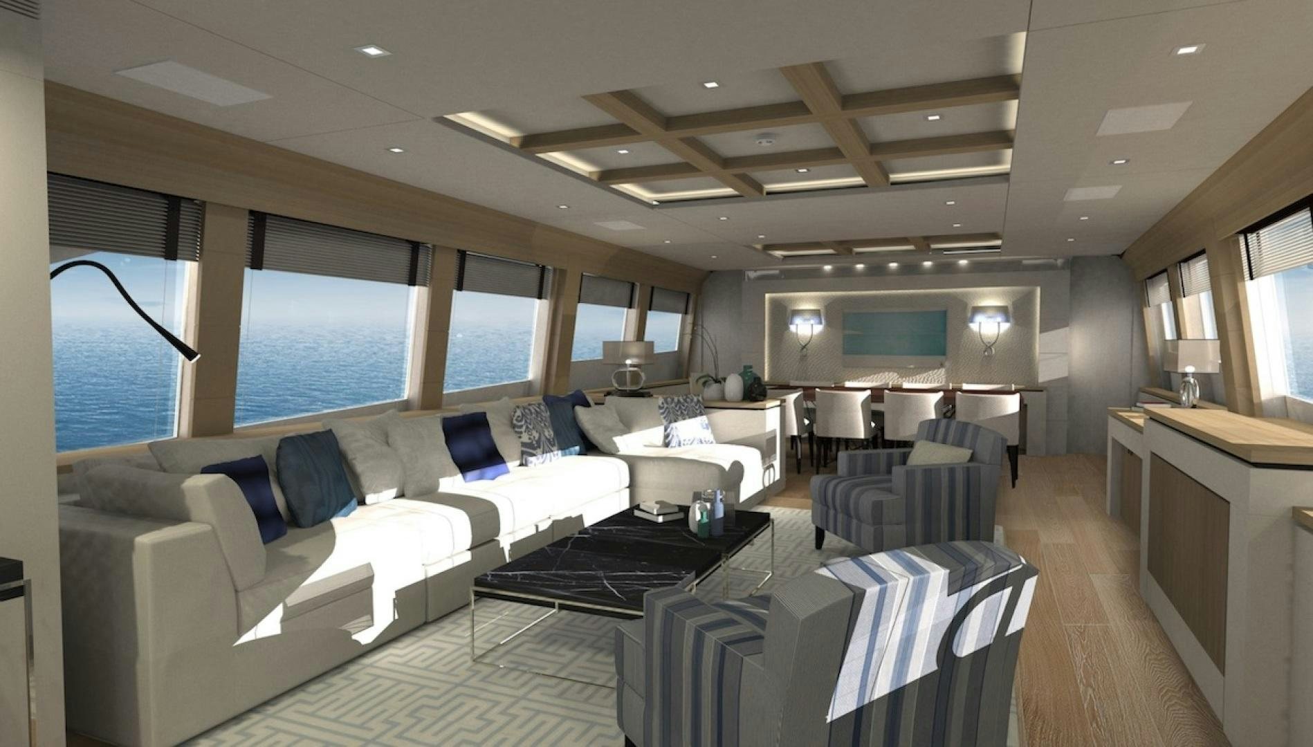 a large room with a couch and a tv aboard No Name Yacht for Sale