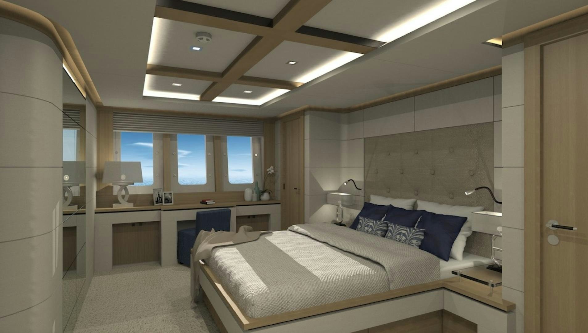 a room with a bed and a desk aboard No Name Yacht for Sale