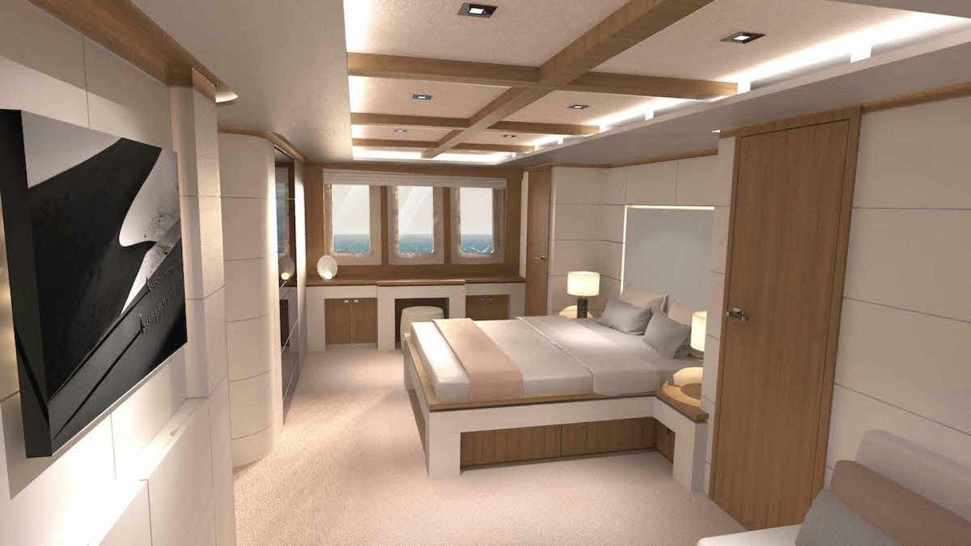a room with a bed and a tv aboard No Name Yacht for Sale