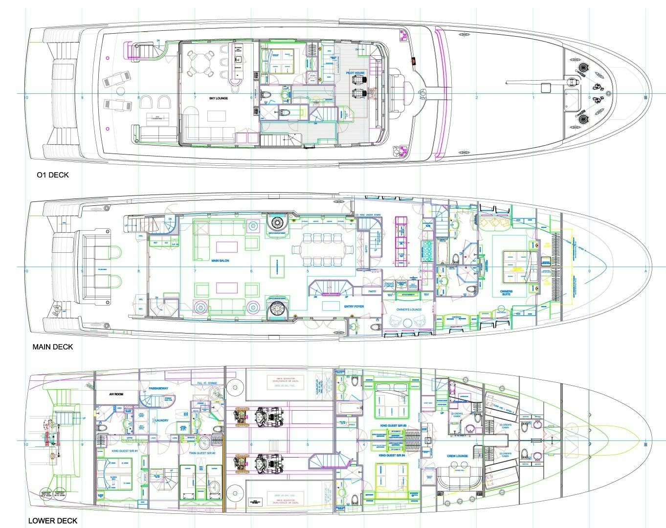 diagram, engineering drawing aboard MY AURORA Yacht for Sale