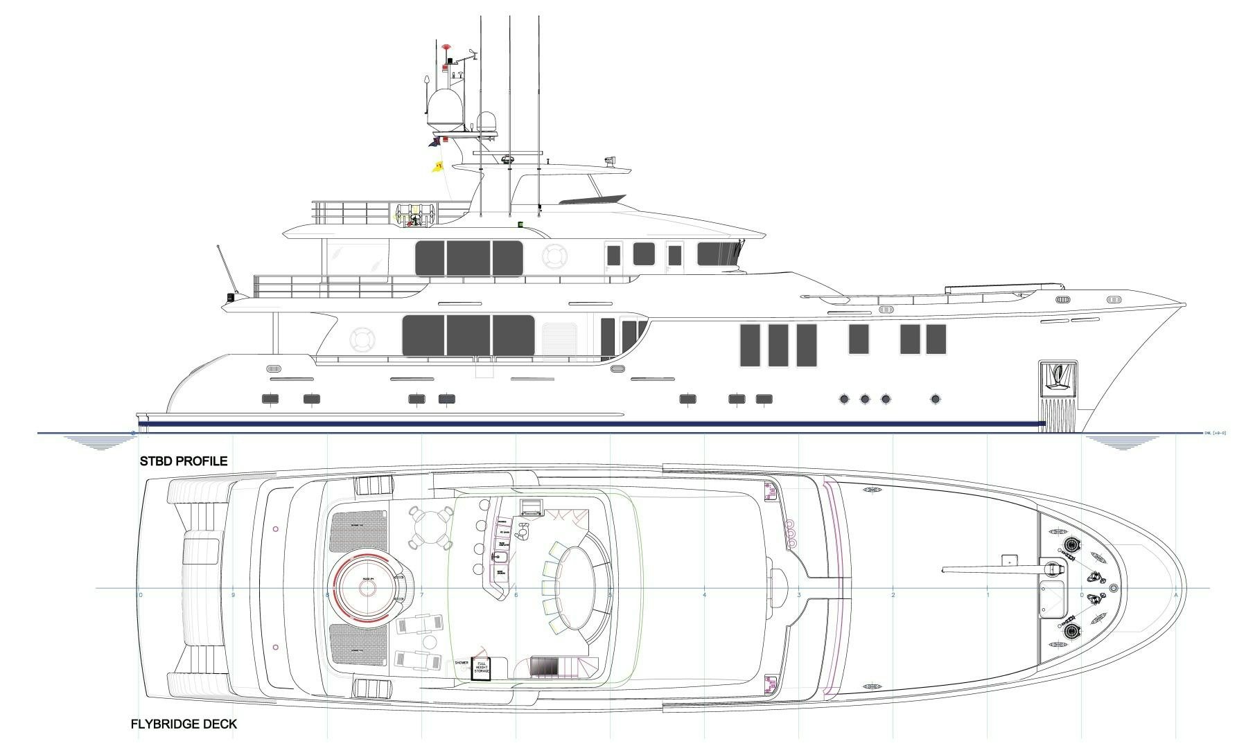 diagram, engineering drawing aboard MY AURORA Yacht for Sale