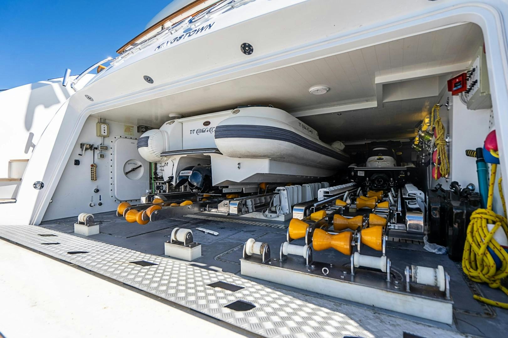 a large white machine with a large white object on the side aboard No Name Yacht for Sale