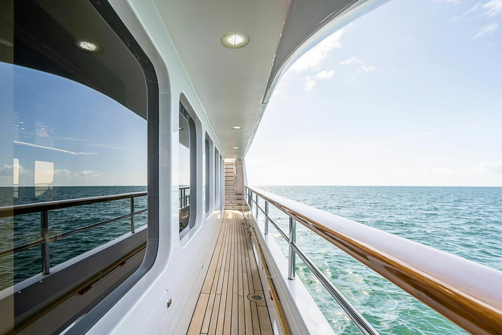 a long wooden walkway on a boat aboard No Name Yacht for Sale