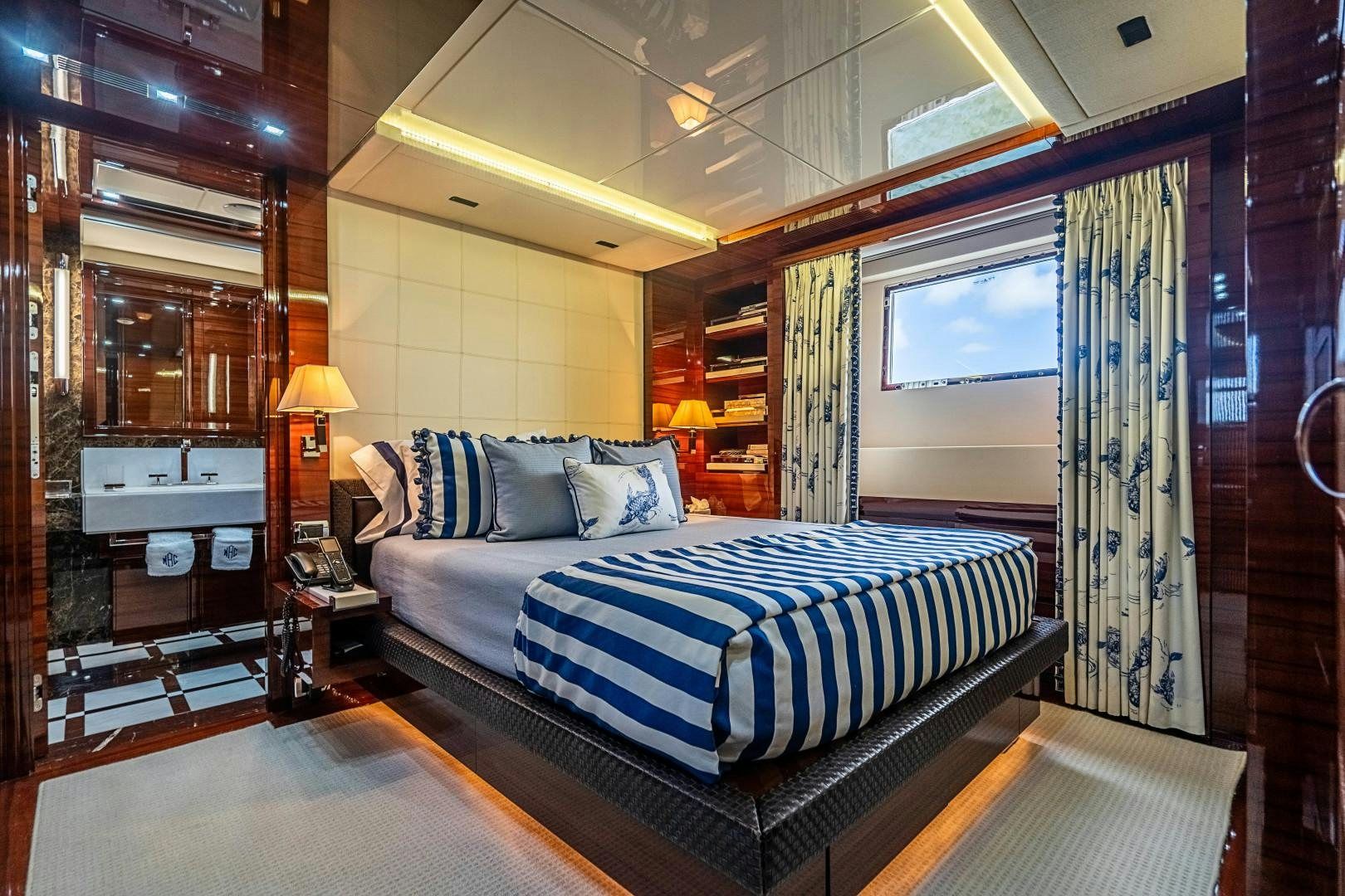 a bed in a room aboard No Name Yacht for Sale