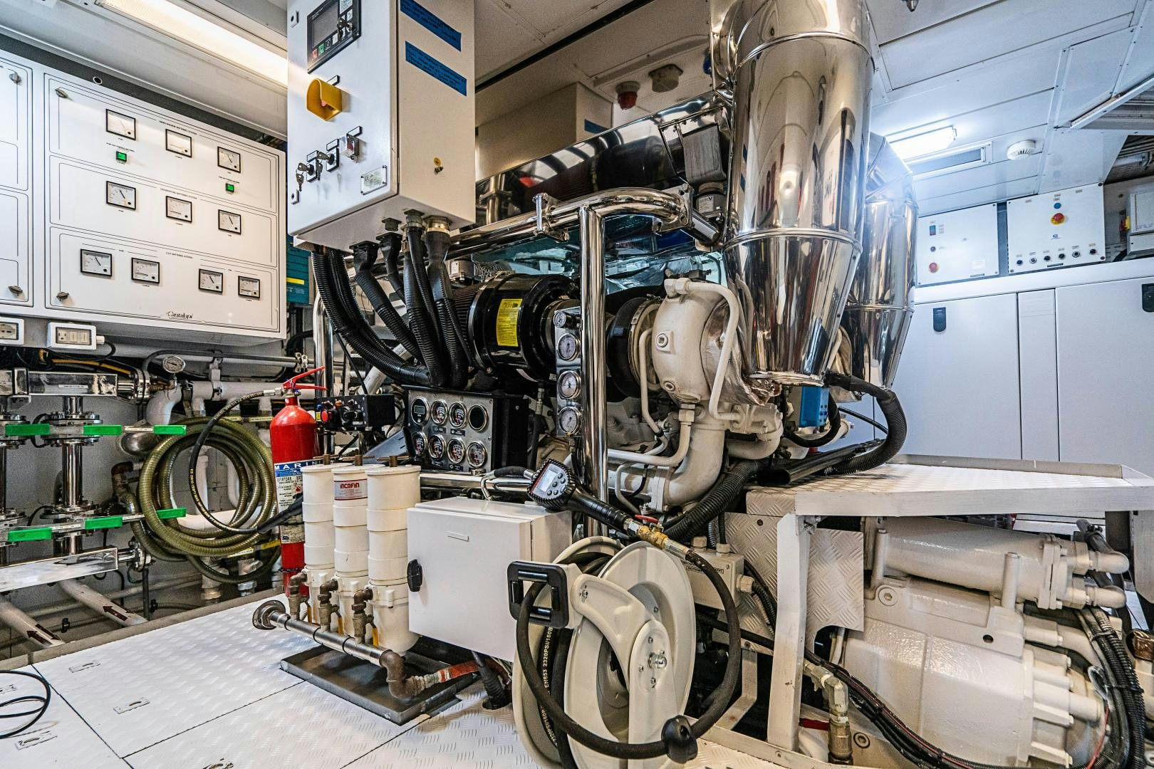 a large machine with many wires aboard No Name Yacht for Sale