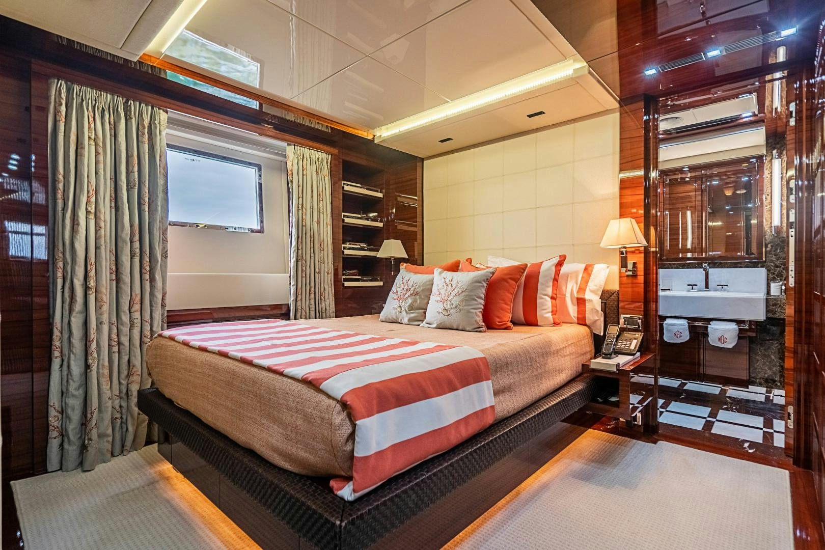 a bed in a hotel room aboard No Name Yacht for Sale