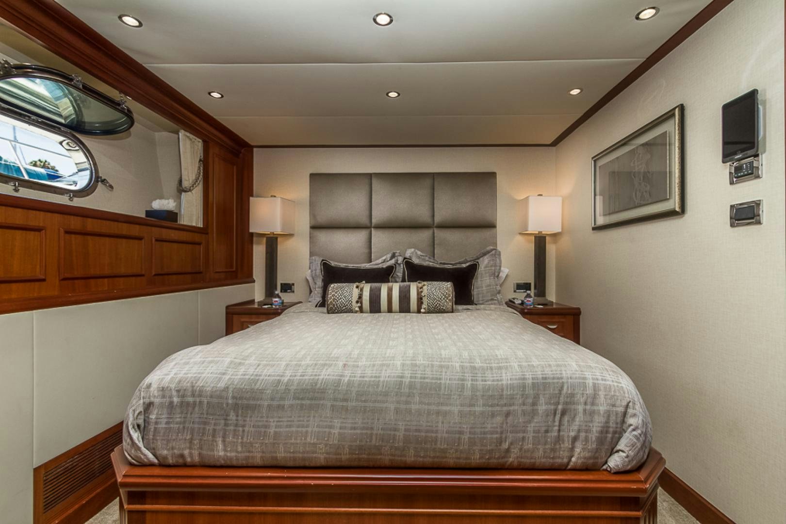 a bed in a room aboard LIQUIDITY Yacht for Sale