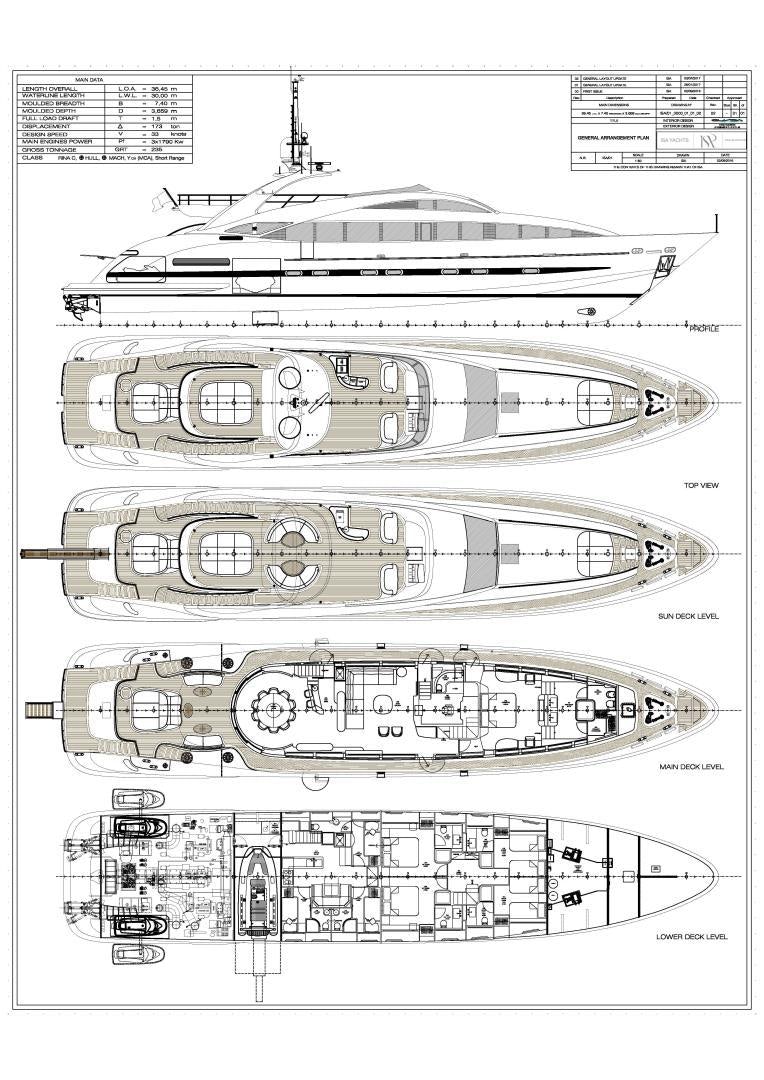 diagram, engineering drawing aboard CLORINDA Yacht for Sale