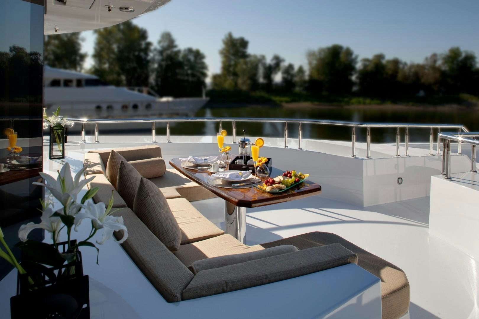 a table with food on it aboard DREAM WEAVER Yacht for Sale
