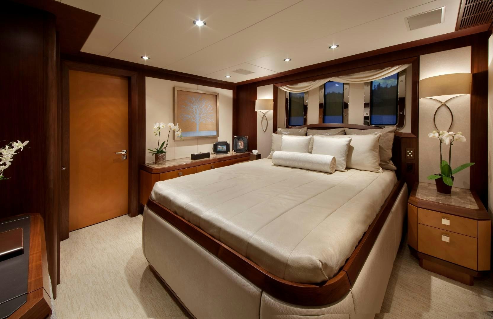 a bed in a room aboard DREAM WEAVER Yacht for Sale