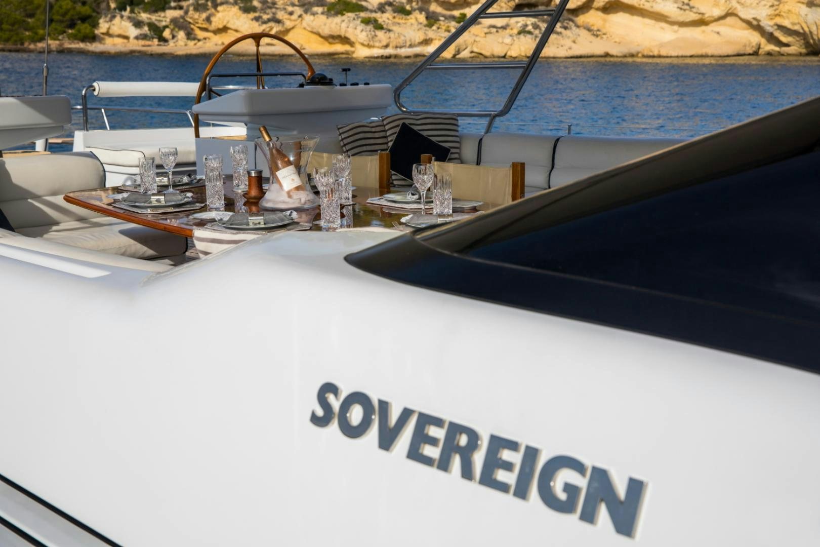 a boat on the water aboard SOVEREIGN Yacht for Sale