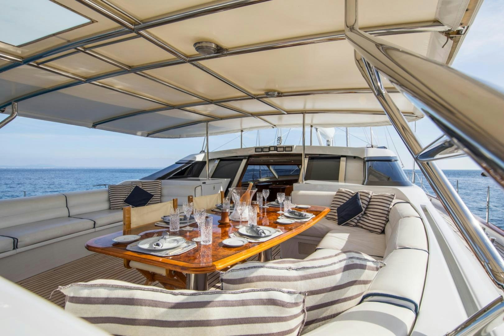 a table on a boat aboard SOVEREIGN Yacht for Sale